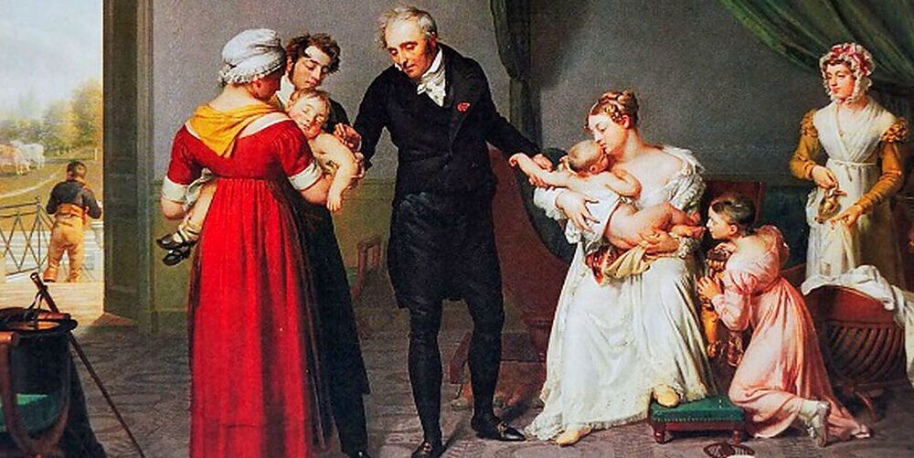 Un lienzo que representa al doctor Balmis en la campaña de vacunación.