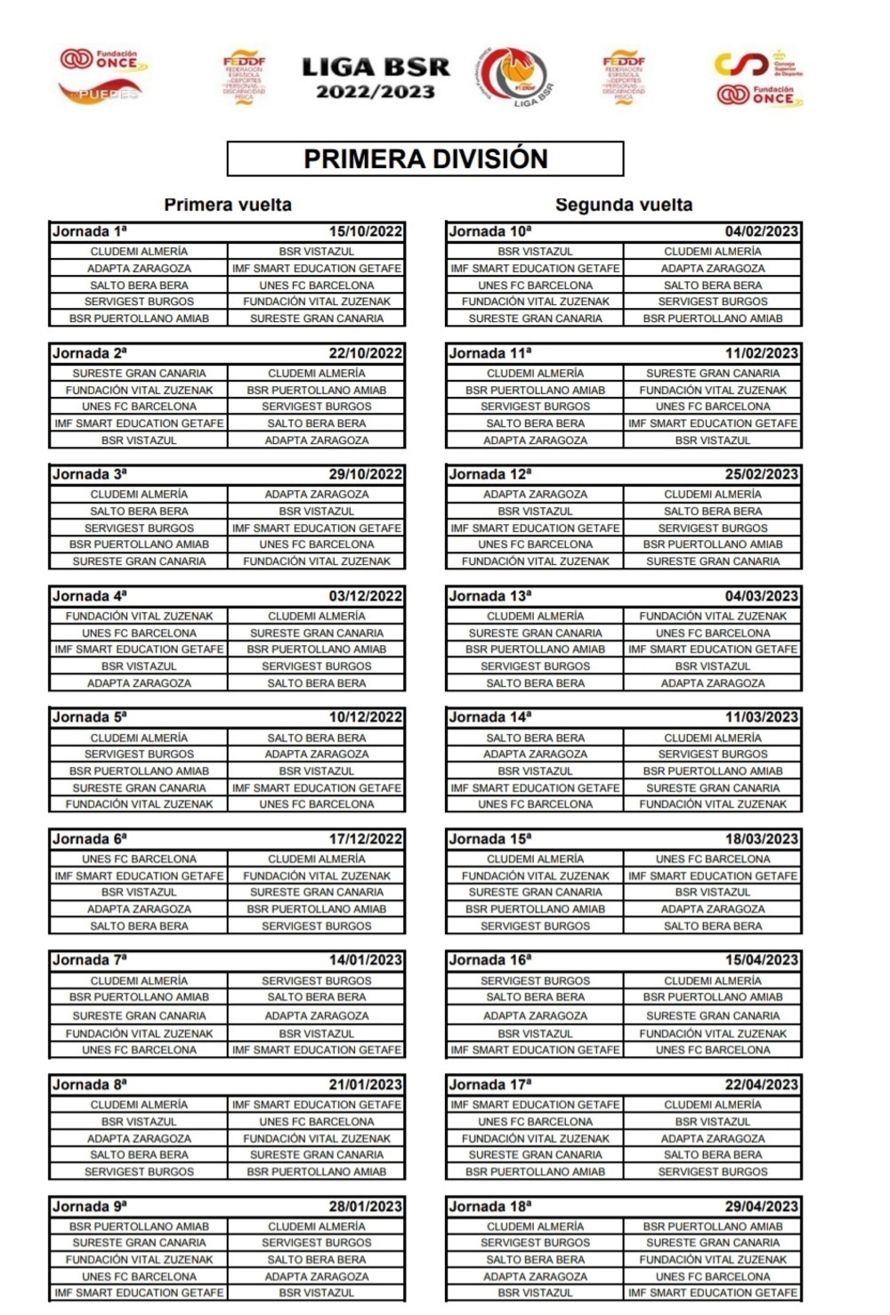 Calendario de competición de Primera División.