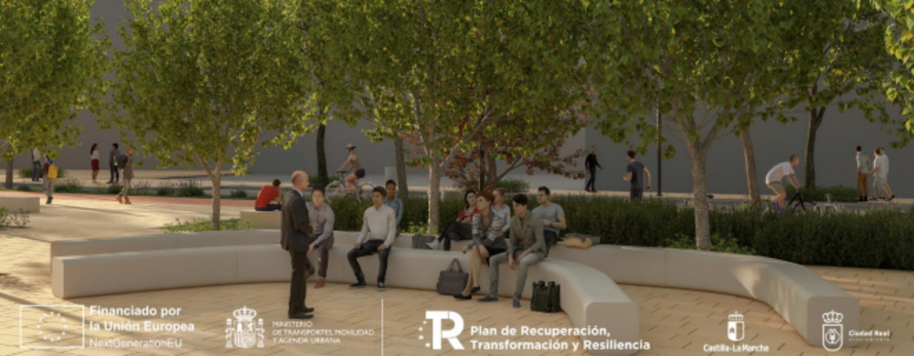 Imagen del ágora para impartir clases al aire libre y la plaza central del Campus de Ciudad Real.