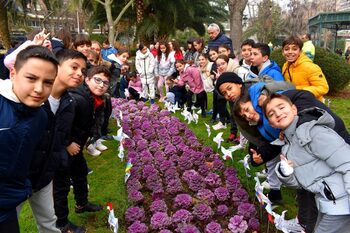 Los escolares plantan molinillos en el Paseo de San Gregorio